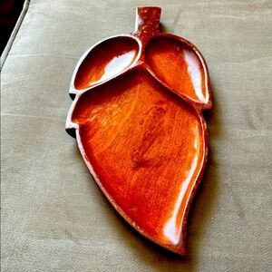 Vintage  Leaf-Shaped wooden Dish. 16 1/2” x 7”